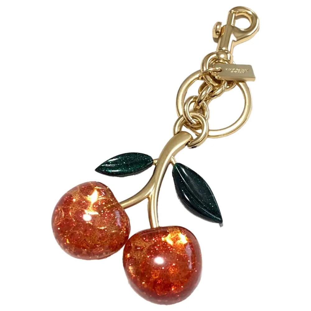 Coach Glitter Cherry Keychain with Gold and Green